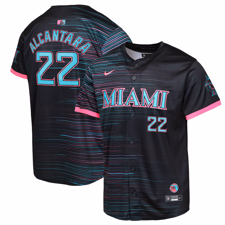 Youth Miami Marlins Sandy Alcantara Black 2025 City Connect Limited Player Jersey - ujerseystore