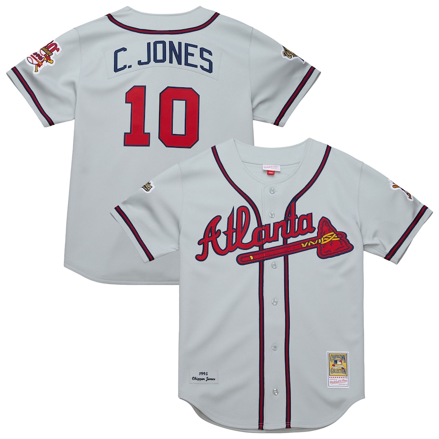 Men's Atlanta Braves Chipper Jones Mitchell & Ness Gray 1995 Throwback Authentic Jersey - ujerseystore