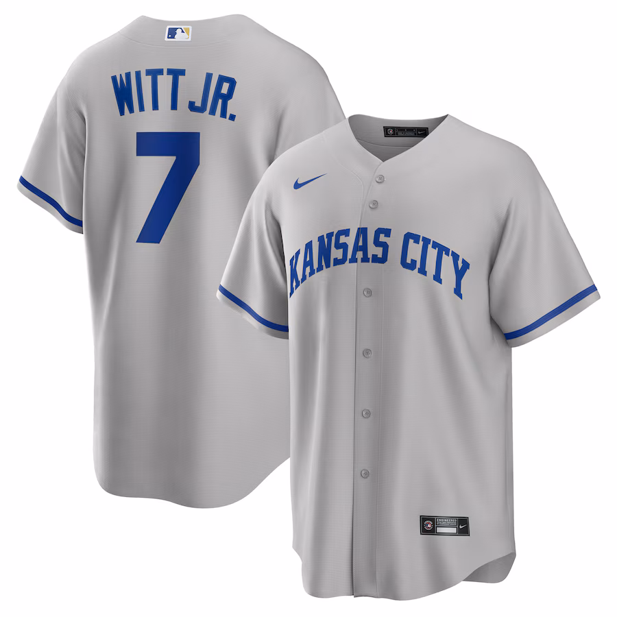 Men's Kansas City Royals Bobby Witt Jr. Nike Gray Road Replica Jersey - ujerseystore