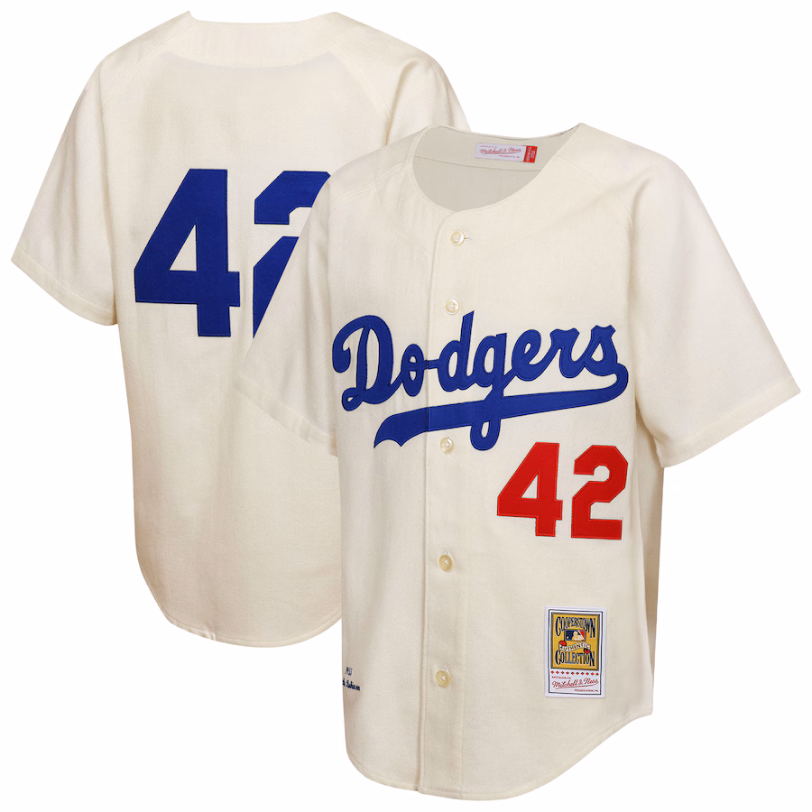 Youth Brooklyn Dodgers Jackie Robinson Mitchell & Ness Cream 1955 Authentic Jersey - ujerseystore