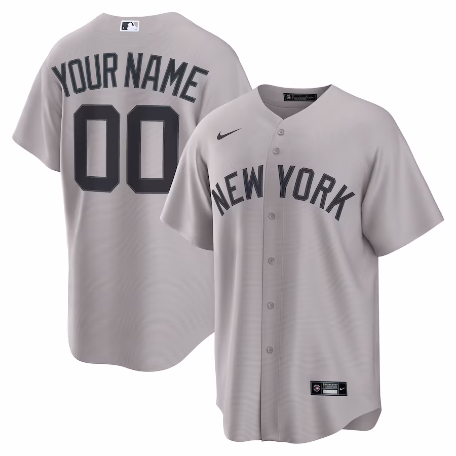 Men's New York Yankees Nike Gray Away Custom Replica 2.0 Jersey - ujerseystore