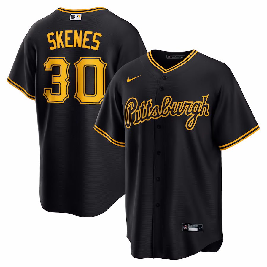 Men's Pittsburgh Pirates Paul Skenes Nike Black Alternate Replica Jersey - ujerseystore