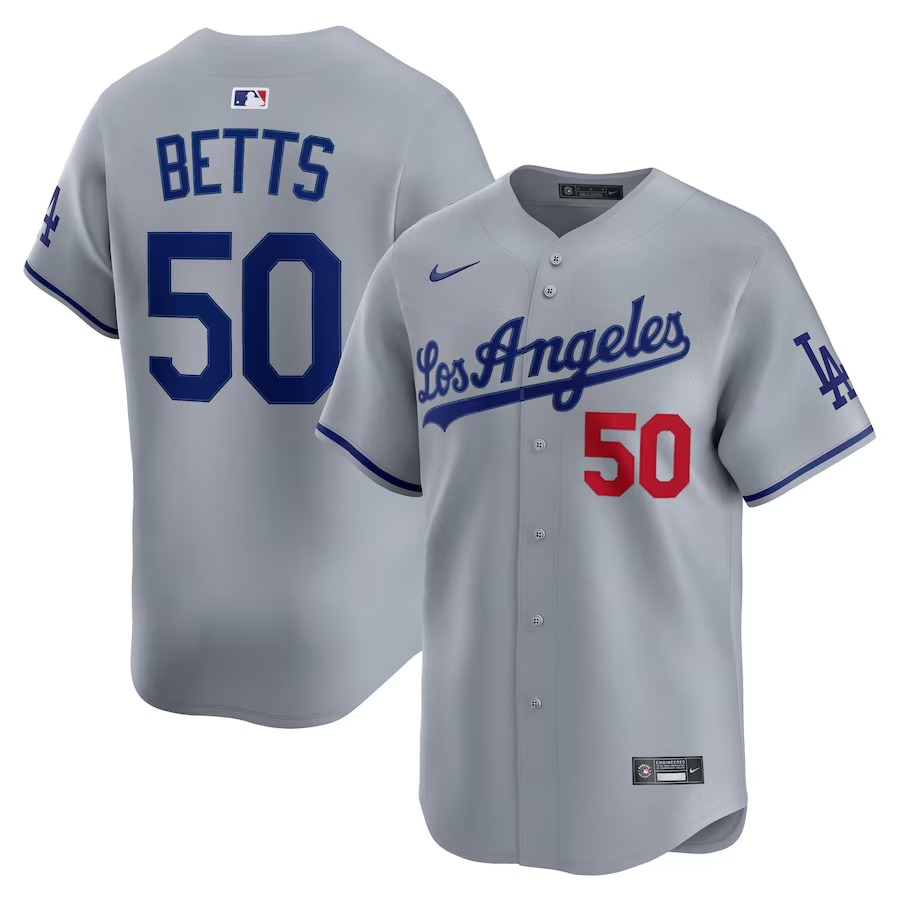 Men's Los Angeles Dodgers Mookie Betts Nike Gray Road Limited Player Jersey - ujerseystore