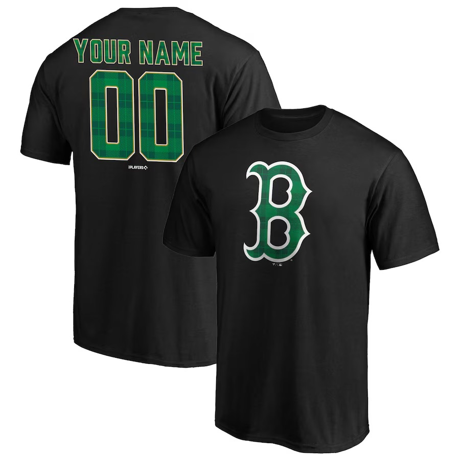 Men's Boston Red Sox Black Emerald Plaid Personalized Name & Number T-Shirt - ujerseystore