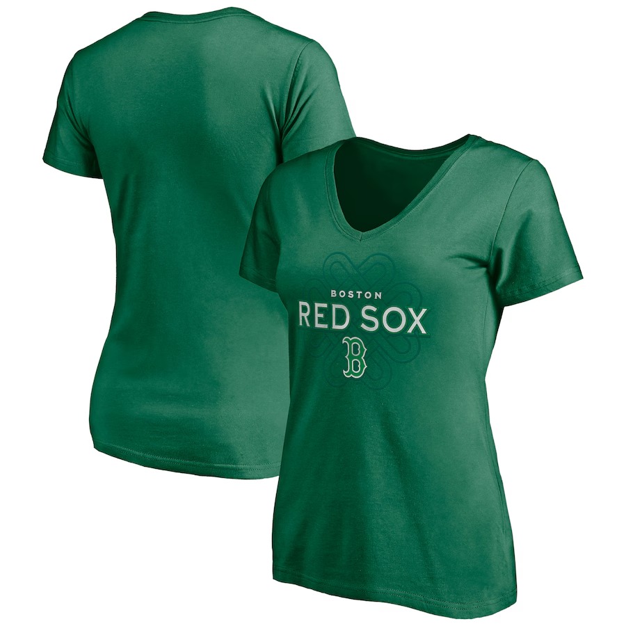Women's Boston Red Sox Green Team Logo Celtic Knot V-Neck T-Shirt - ujerseystore