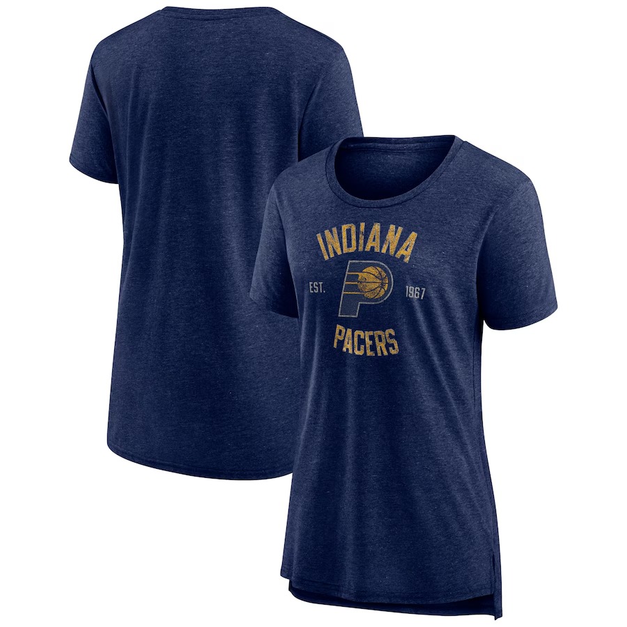 Women's Indiana Pacers Heather Navy Heritage Tri-Blend T-Shirt - ujerseystore
