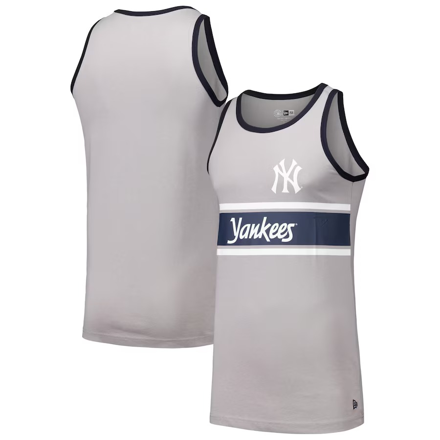 Men's New York Yankees New Era Gray Jersey Ringer Tank Top - ujerseystore