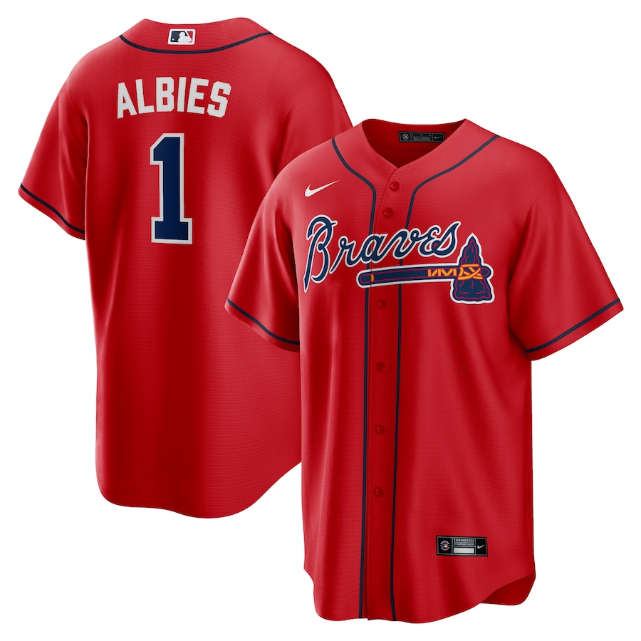 Men's Atlanta Braves Ozzie Albies Nike Red Alternate 2 Replica Jersey - ujerseystore