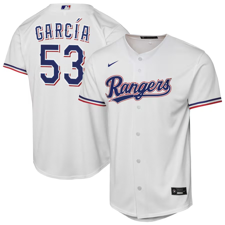 Youth Texas Rangers Adolis Garcia Nike White Home Replica Player Jersey - ujerseystore