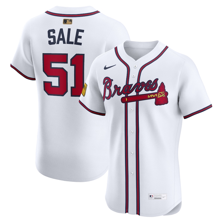 Men's Atlanta Braves Chris Sale Nike White Home Sponsor Patch MLB Awards Gold Batterman Elite Jersey - ujerseystore