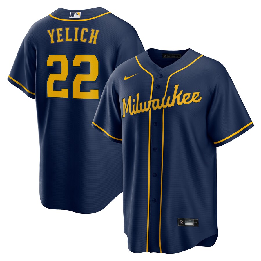 Men's Milwaukee Brewers Christian Yelich Nike Navy Alternate 2 Replica Jersey - ujerseystore