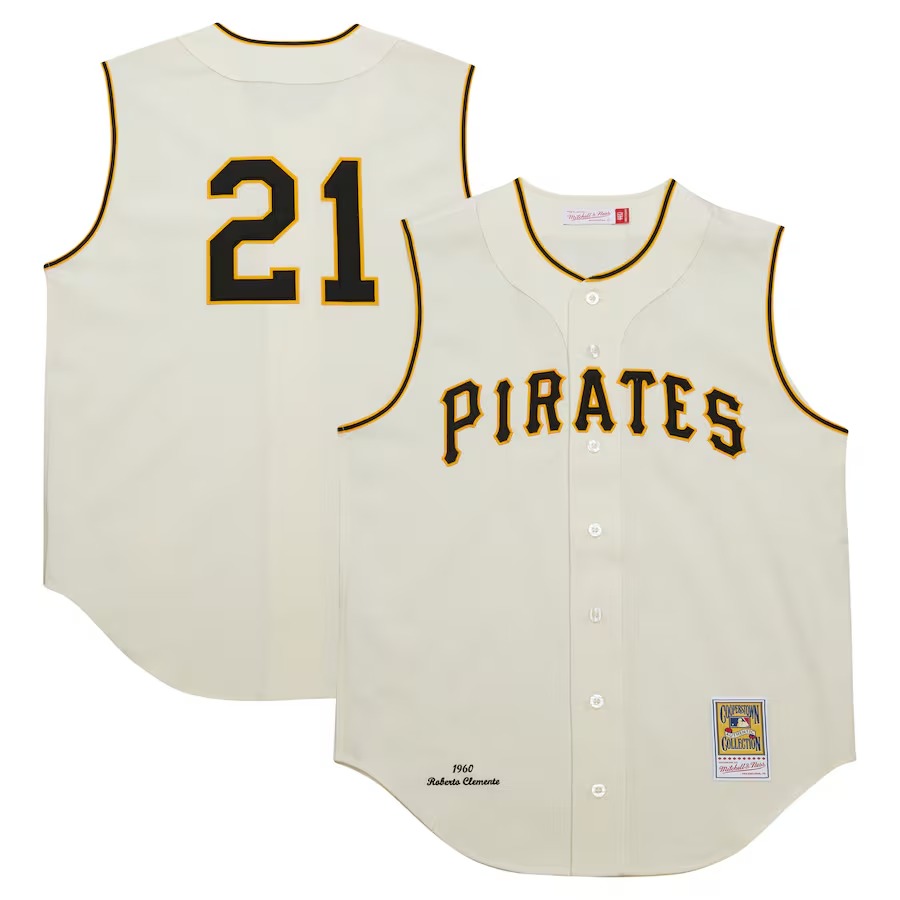 Men's Pittsburgh Pirates Roberto Clemente Mitchell & Ness Cream Cooperstown Collection 1960 Authentic Jersey - ujerseystore
