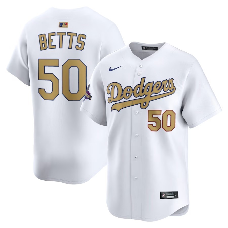 Men's Los Angeles Dodgers Mookie Betts Nike White 2025 Gold Collection Limited Jersey - ujerseystore