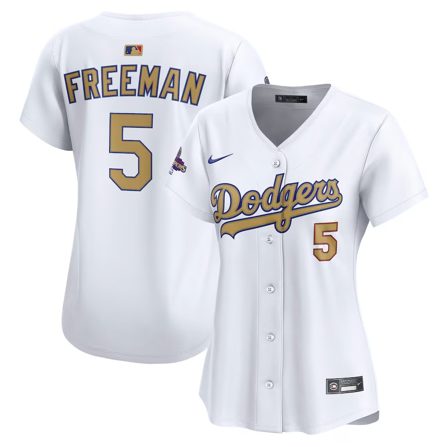 Women's Los Angeles Dodgers Freddie Freeman Nike White 2025 Gold Collection Limited Jersey - ujerseystore