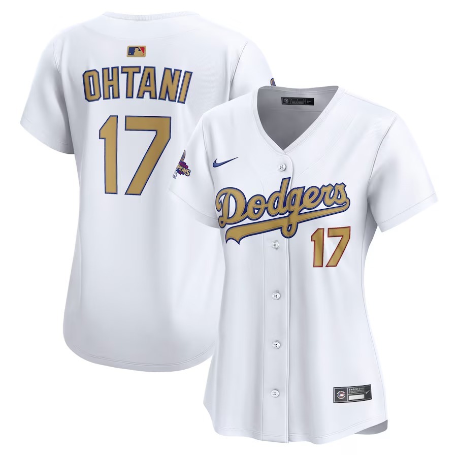 Women's Los Angeles Dodgers Shohei Ohtani Nike White 2025 Gold Collection Limited Jersey - ujerseystore