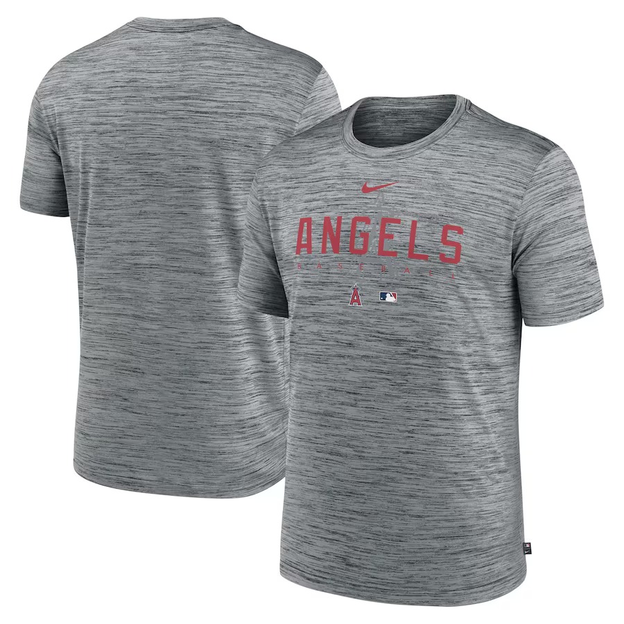 Men's Los Angeles Angels Nike Heather Gray Authentic Collection Velocity Performance Practice T-Shirt - ujerseystore