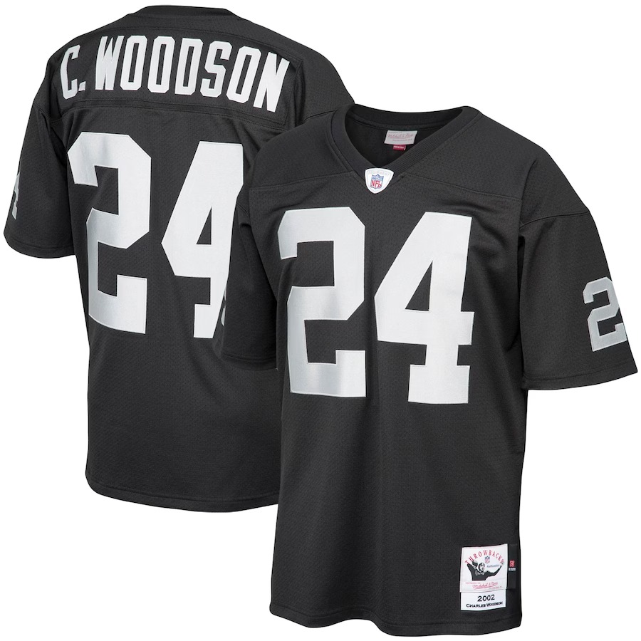 Men's Las Vegas Raiders 2002 Charles Woodson Mitchell & Ness Black Authentic Throwback Retired Player Jersey - ujerseystore