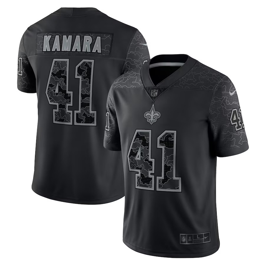 Men's New Orleans Saints Alvin Kamara Nike Black RFLCTV Limited Jersey - ujerseystore