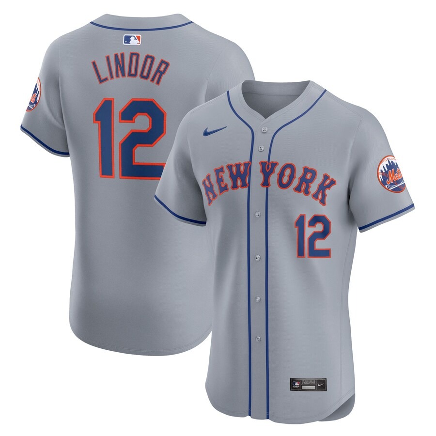 Men's New York Mets Francisco Lindor Nike Gray Road Elite Player Jersey - ujerseystore