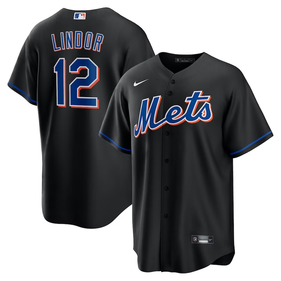 Men's New York Mets Francisco Lindor Nike Black 2022 Alternate Replica Player Jersey - ujerseystore