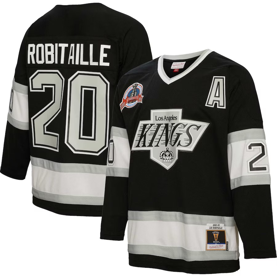 Men's Los Angeles Kings Luc Robitaille Mitchell & Ness Black Alternate Captain Patch 1992/93 Blue Line Player Jersey - ujerseystore