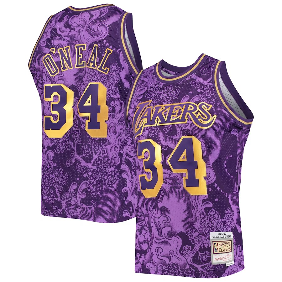 Men's Los Angeles Lakers Shaquille O'Neal Mitchell & Ness Purple Hardwood Classics 1996/97 Lunar New Year Swingman Jersey - ujerseystore
