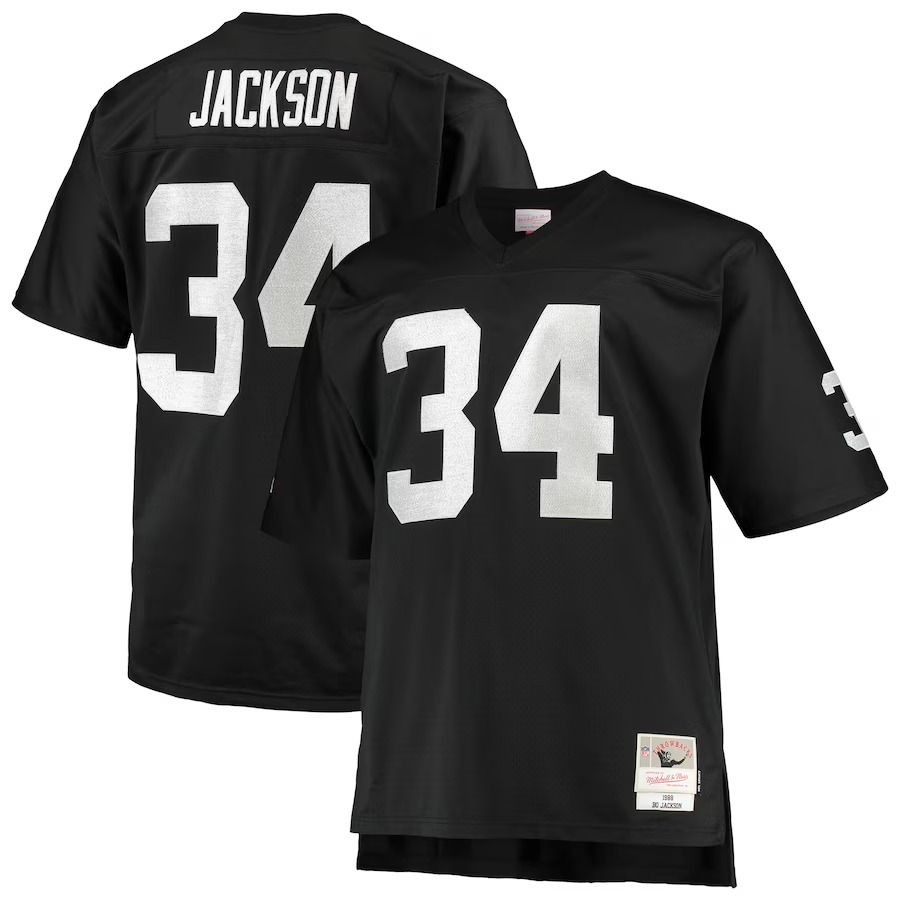 Men's Las Vegas Raiders Bo Jackson Mitchell & Ness Black Big & Tall 1988 Retired Player Replica Jersey - ujerseystore