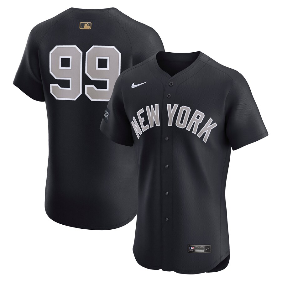 Men's New York Yankees Aaron Judge Nike Navy Alternate Sponsor Patch MLB Awards Gold Batterman Elite Jersey - ujerseystore