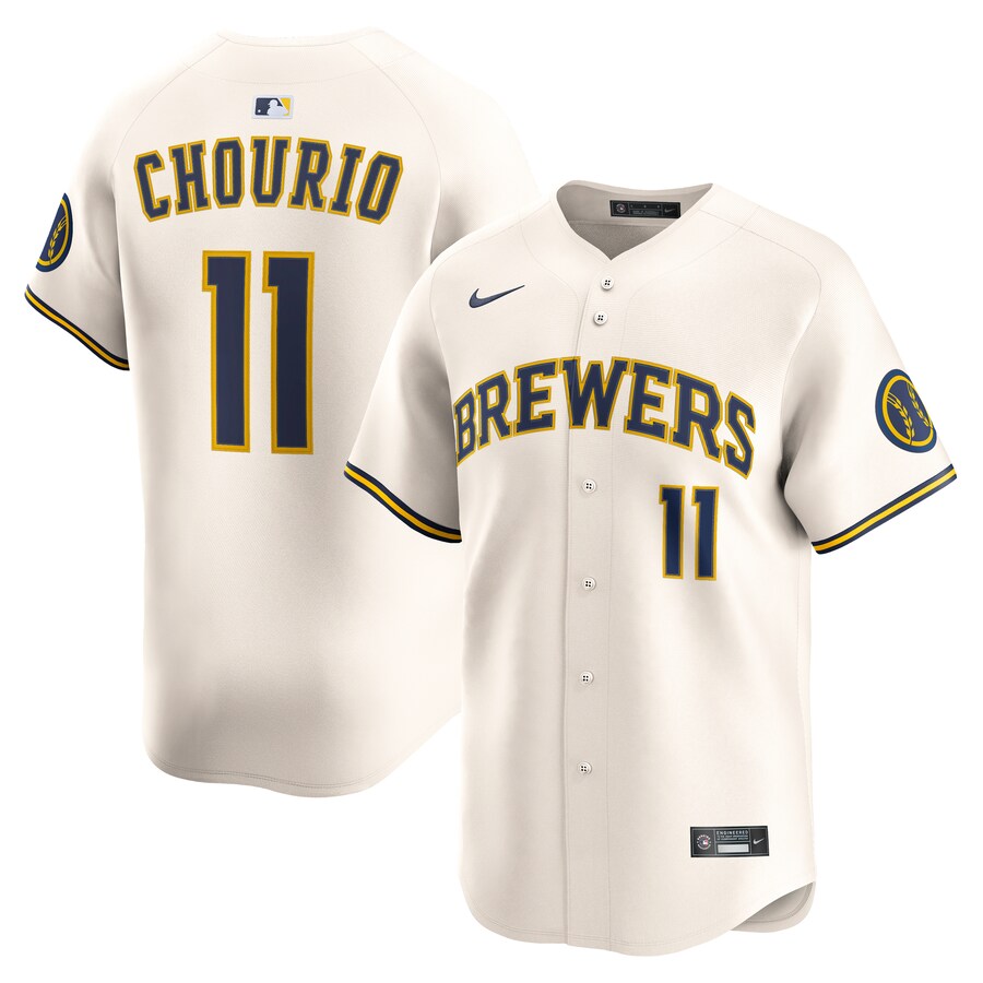 Men's Milwaukee Brewers Jackson Chourio Nike Cream Home Limited Jersey - ujerseystore