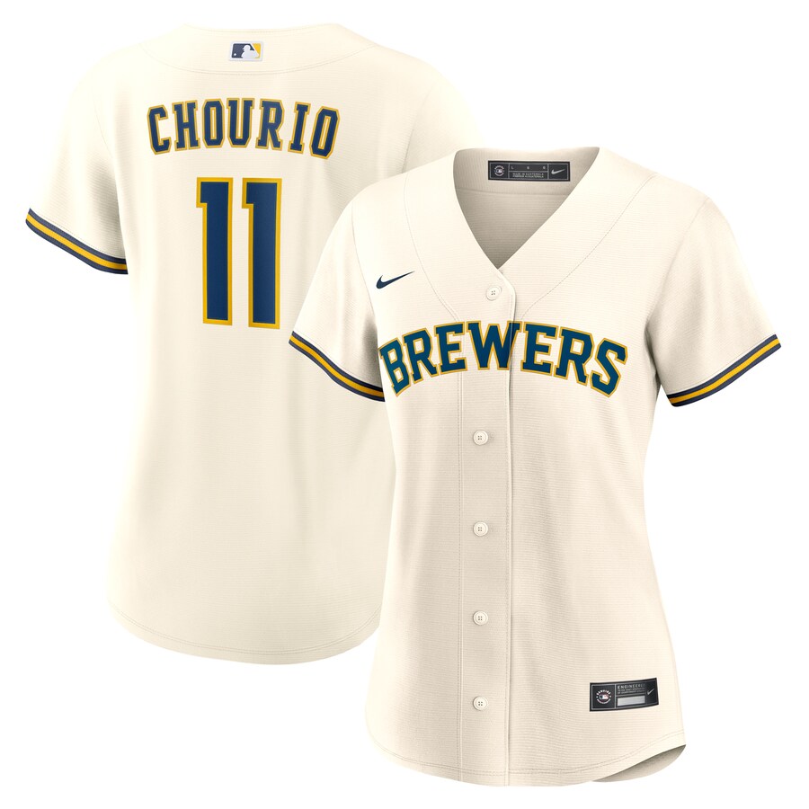 Women's Milwaukee Brewers Jackson Chourio Nike Cream Home Replica Jersey - ujerseystore