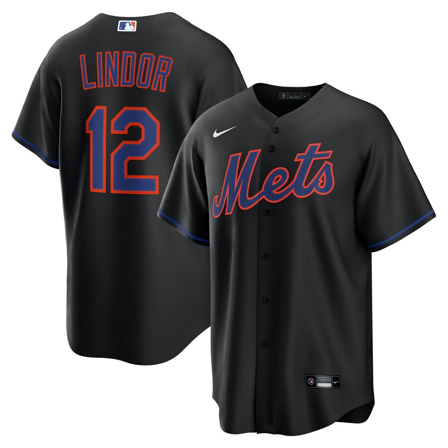 Men's New York Mets Francisco Lindor Nike Black Alternate Replica Jersey - ujerseystore