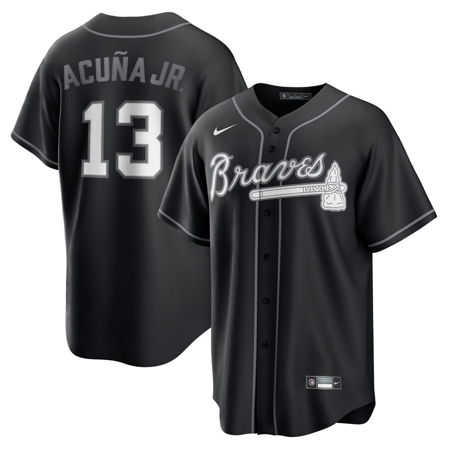 Men's Atlanta Braves Ronald Acuña Jr. Nike Black Lights Out Replica Player Jersey - ujerseystore