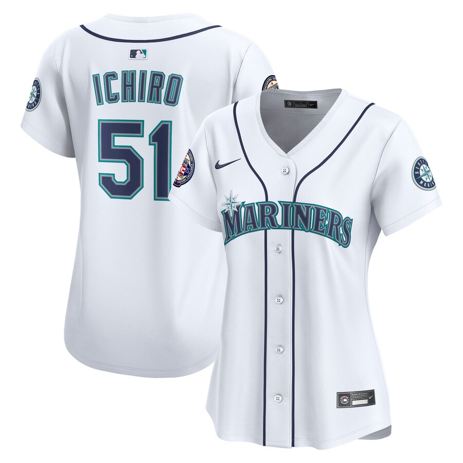 Women's Seattle Mariners Ichiro Suzuki Nike White Home Retired Hall of Fame Patch Limited Jersey - ujerseystore