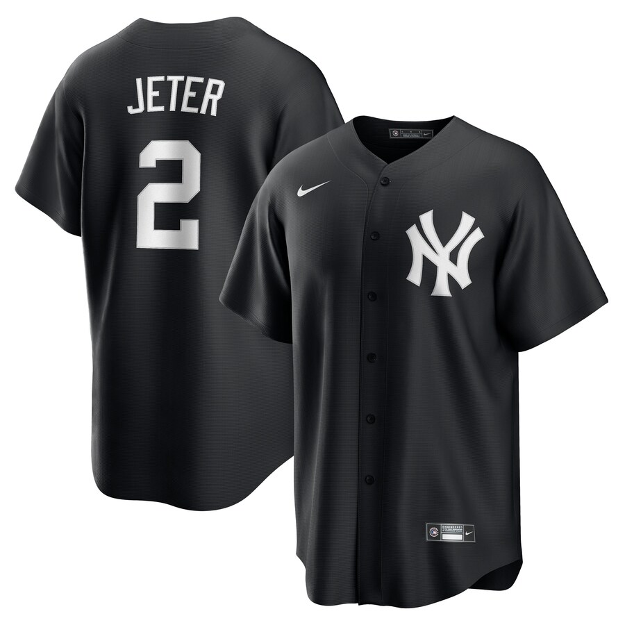 Men's New York Yankees Derek Jeter Nike Black Lights Out Replica Player Jersey - ujerseystore