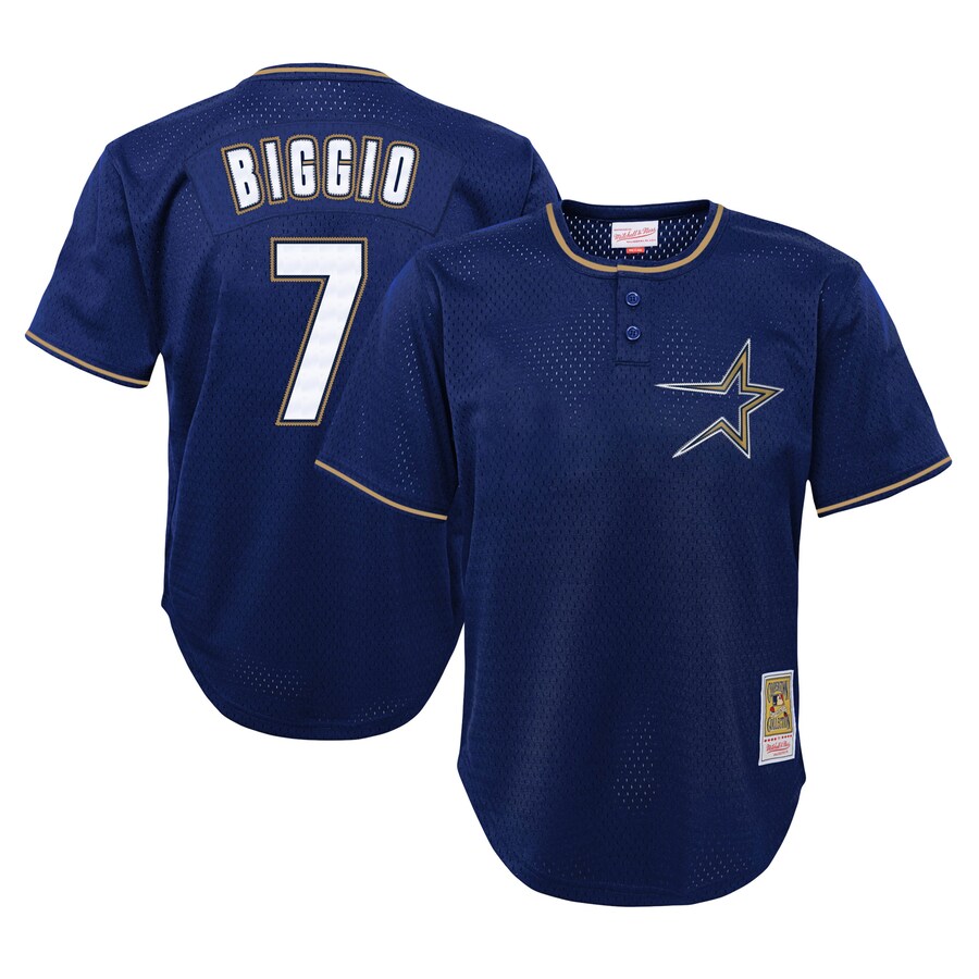 Youth Houston Astros Craig Biggio Mitchell & Ness Navy Cooperstown Collection Mesh Batting Practice Jersey - ujerseystore