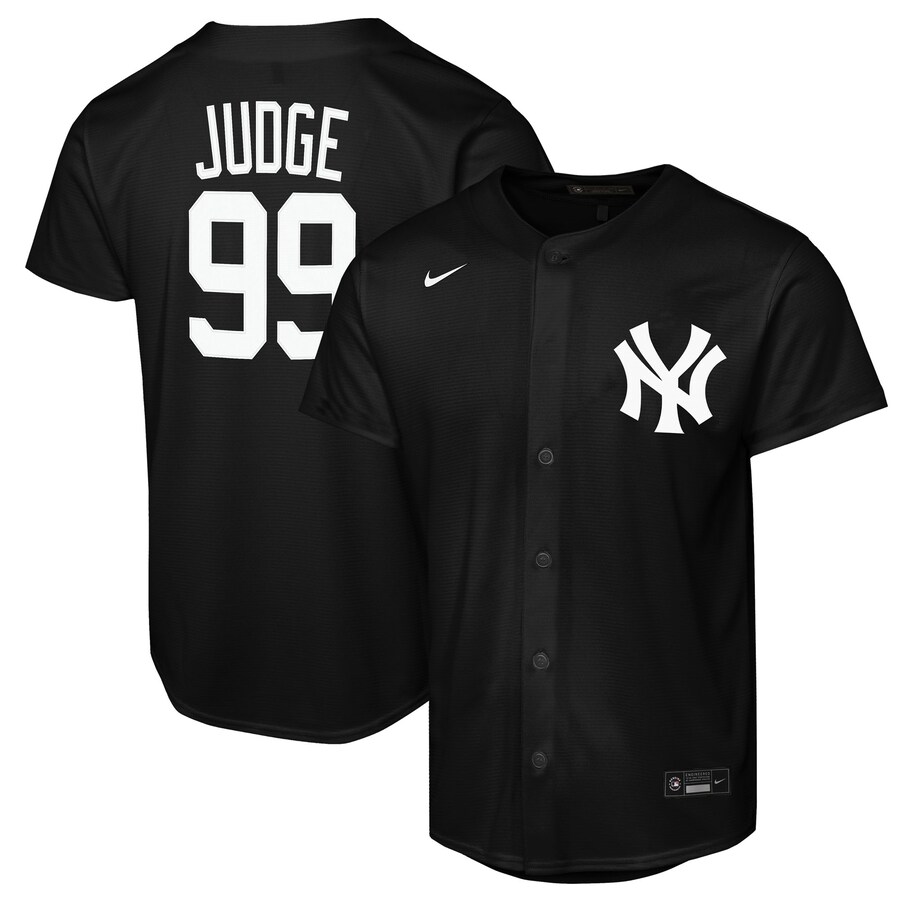 Youth New York Yankees Aaron Judge Nike Black Lights Out Replica Player Jersey - ujerseystore