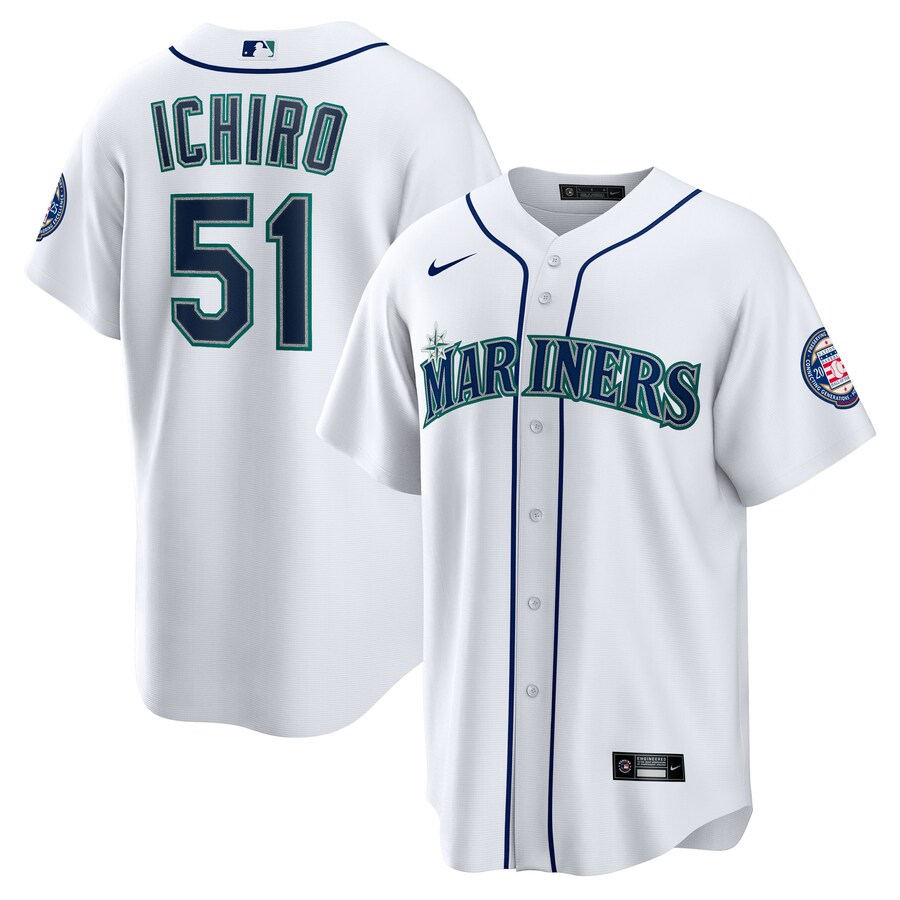 Men's Seattle Mariners Ichiro Suzuki Nike White 2025 Baseball Hall of Fame Name & Number Retired Replica Jersey - ujerseystore