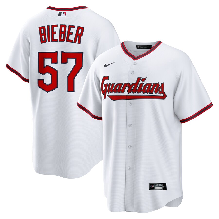 Men's Cleveland Guardians Shane Bieber Nike White Home Replica Jersey - ujerseystore