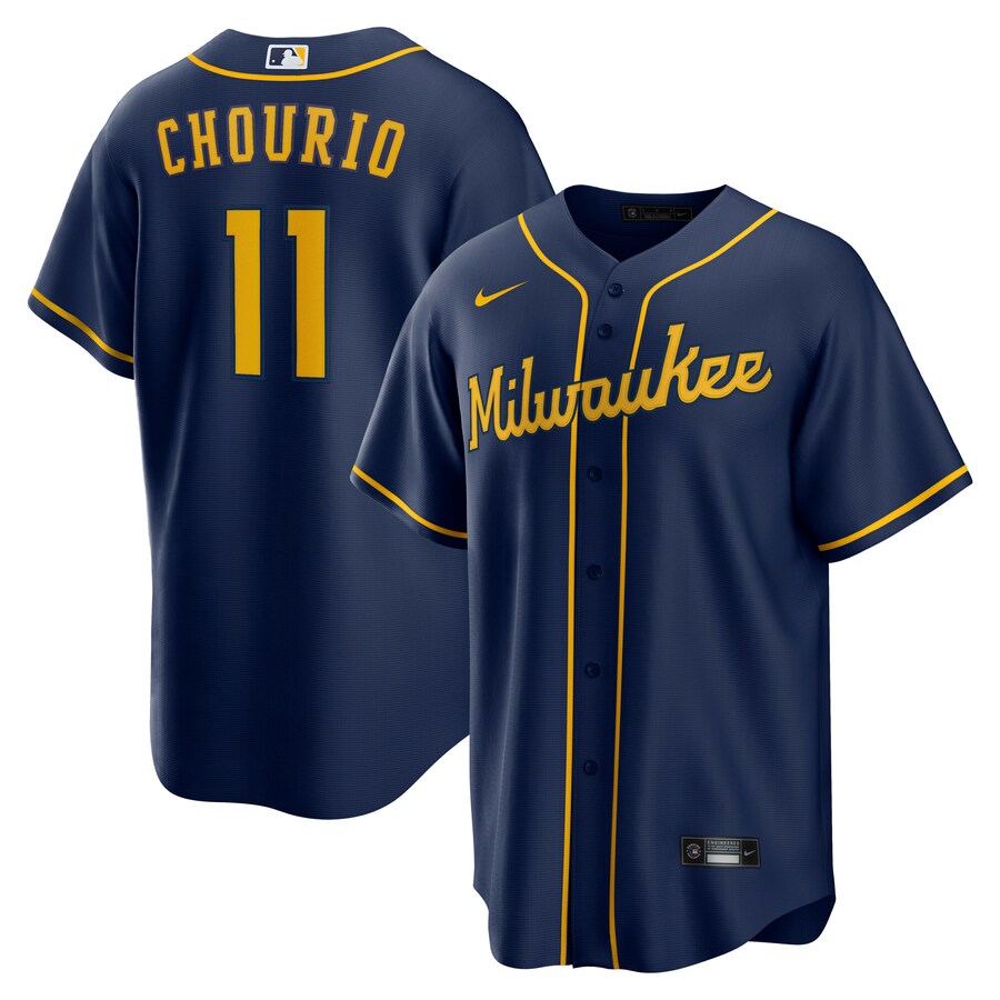 Men's Milwaukee Brewers Jackson Chourio Nike Navy Alternate 2 Replica Jersey - ujerseystore