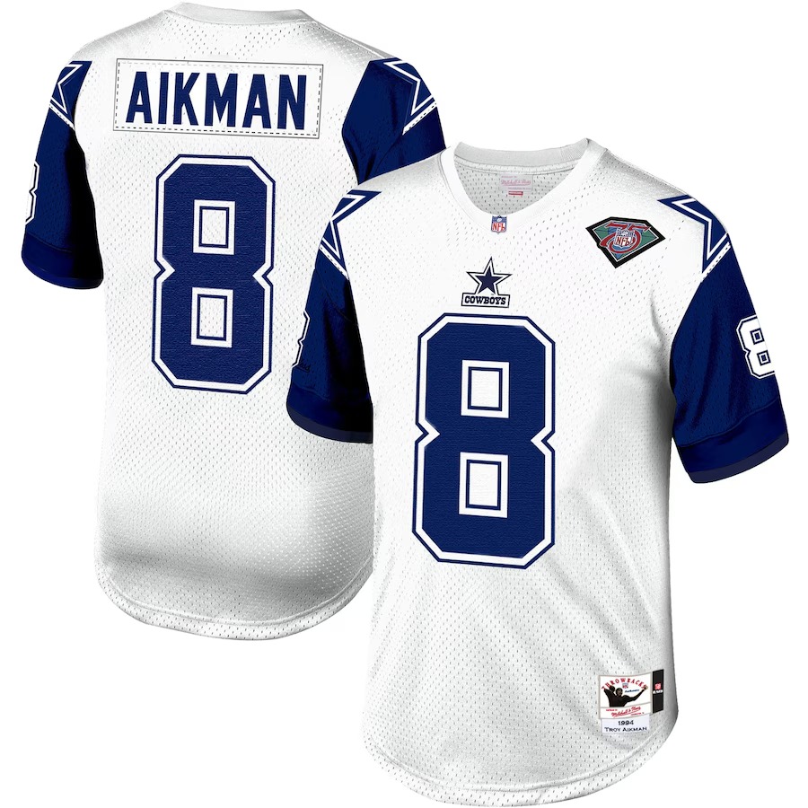 Men's Dallas Cowboys 1994 Troy Aikman Mitchell & Ness White Authentic Throwback Retired Player Jersey - ujerseystore