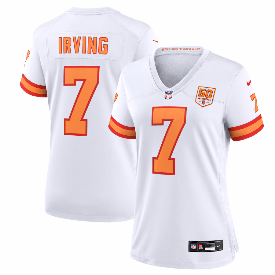 Women's '76 Tampa Bay Buccaneers Bucky Irving Nike White 50th Season Game Jersey - ujerseystore