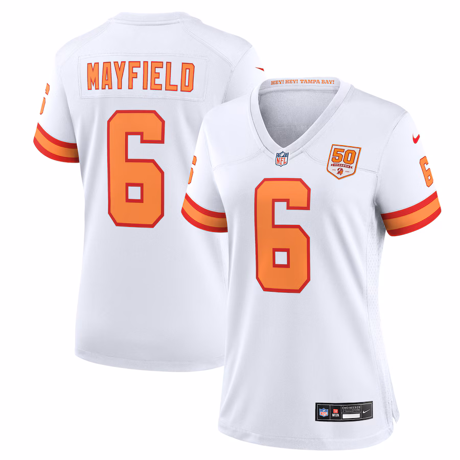 Women's '76 Tampa Bay Buccaneers Baker Mayfield Nike White 50th Season Game Jersey - ujerseystore
