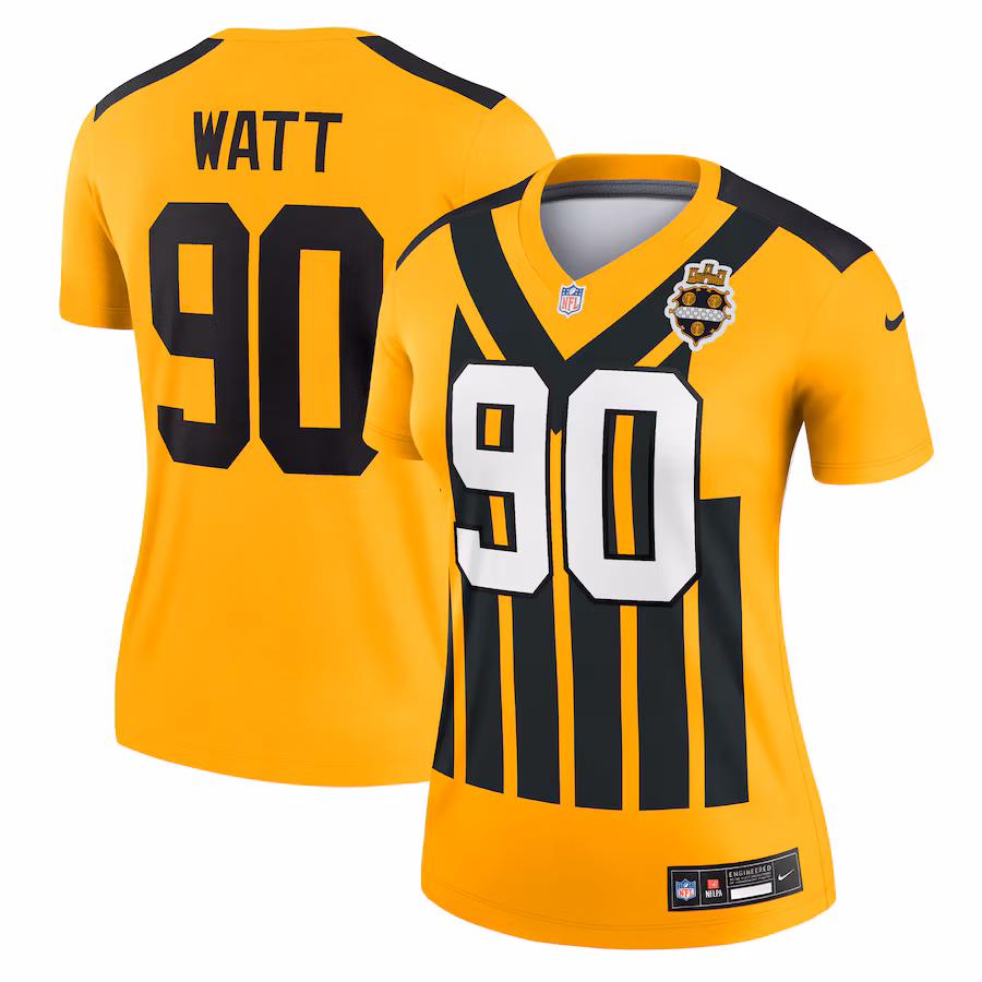 Women's Pittsburgh Steelers T.J. Watt Nike Gold Alternate 1933 Throwback Legend Player Performance Top - ujerseystore