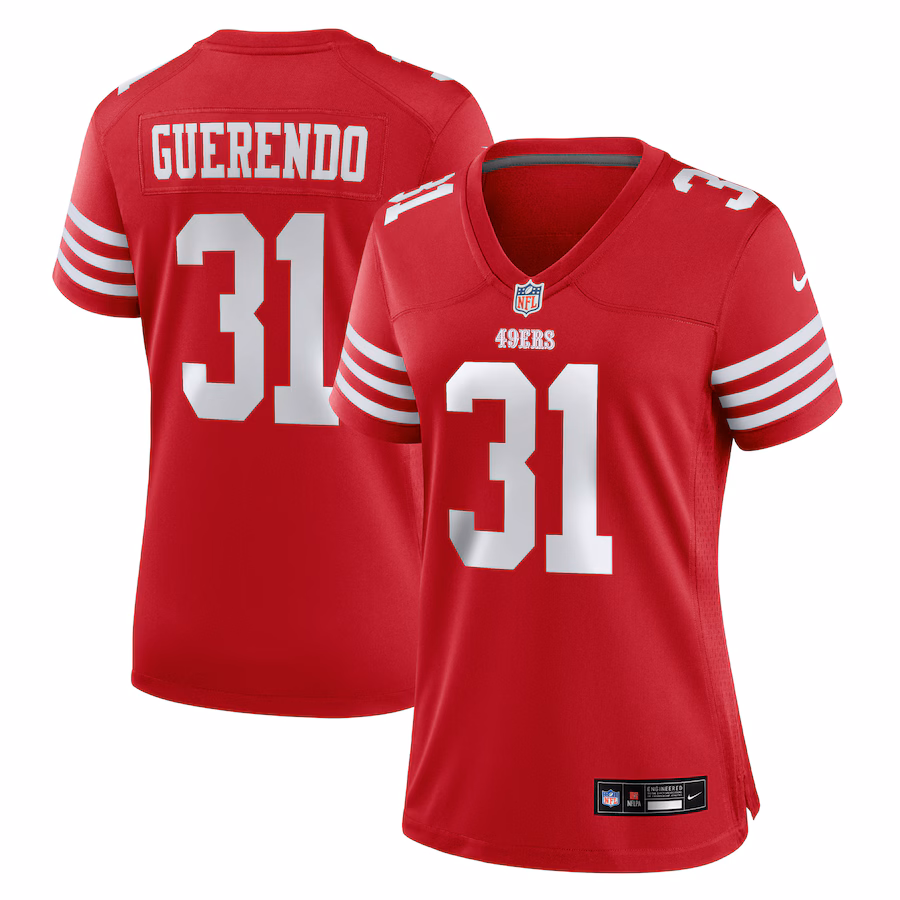 Women's San Francisco 49ers Isaac Guerendo Nike Scarlet Team Game Jersey - ujerseystore