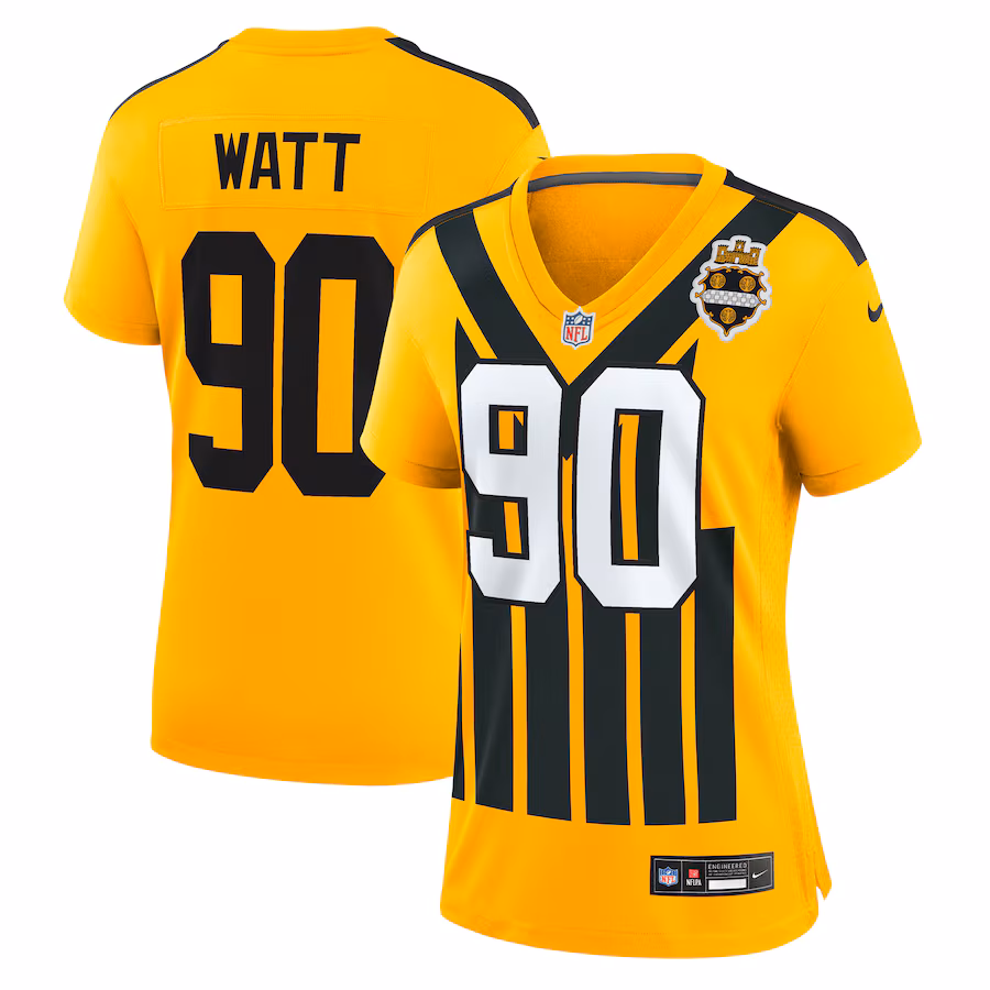 Women's Pittsburgh Steelers T.J. Watt Nike Gold Alternate 1933 Throwback Game Jersey - ujerseystore