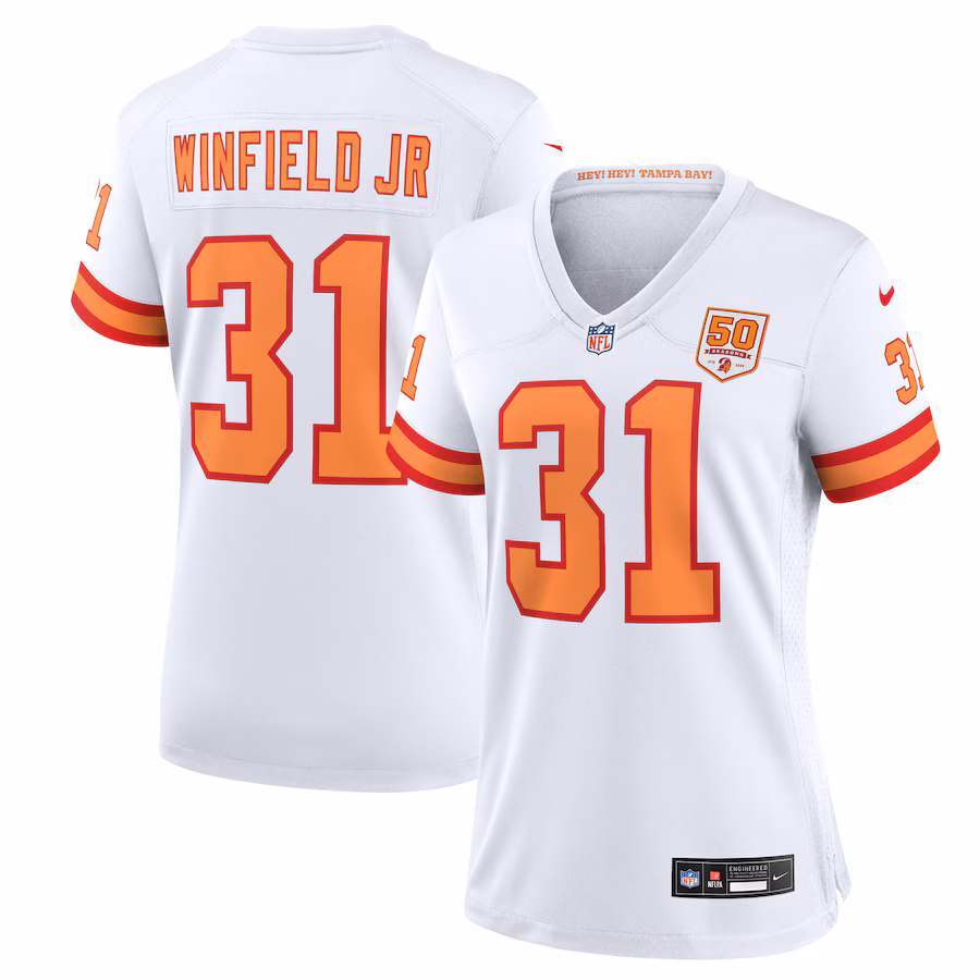 Women's '76 Tampa Bay Buccaneers Antoine Winfield Jr. Nike White 50th Season Game Jersey - ujerseystore
