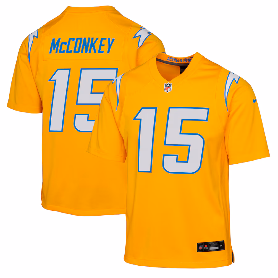 Youth Los Angeles Chargers Ladd McConkey Nike Gold Alternate Charger Power Game Player Jersey - ujerseystore