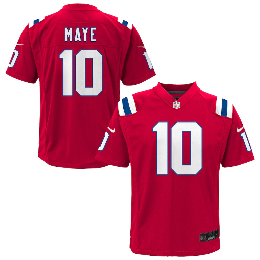 Youth New England Patriots Drake Maye Nike Red Game Jersey - ujerseystore