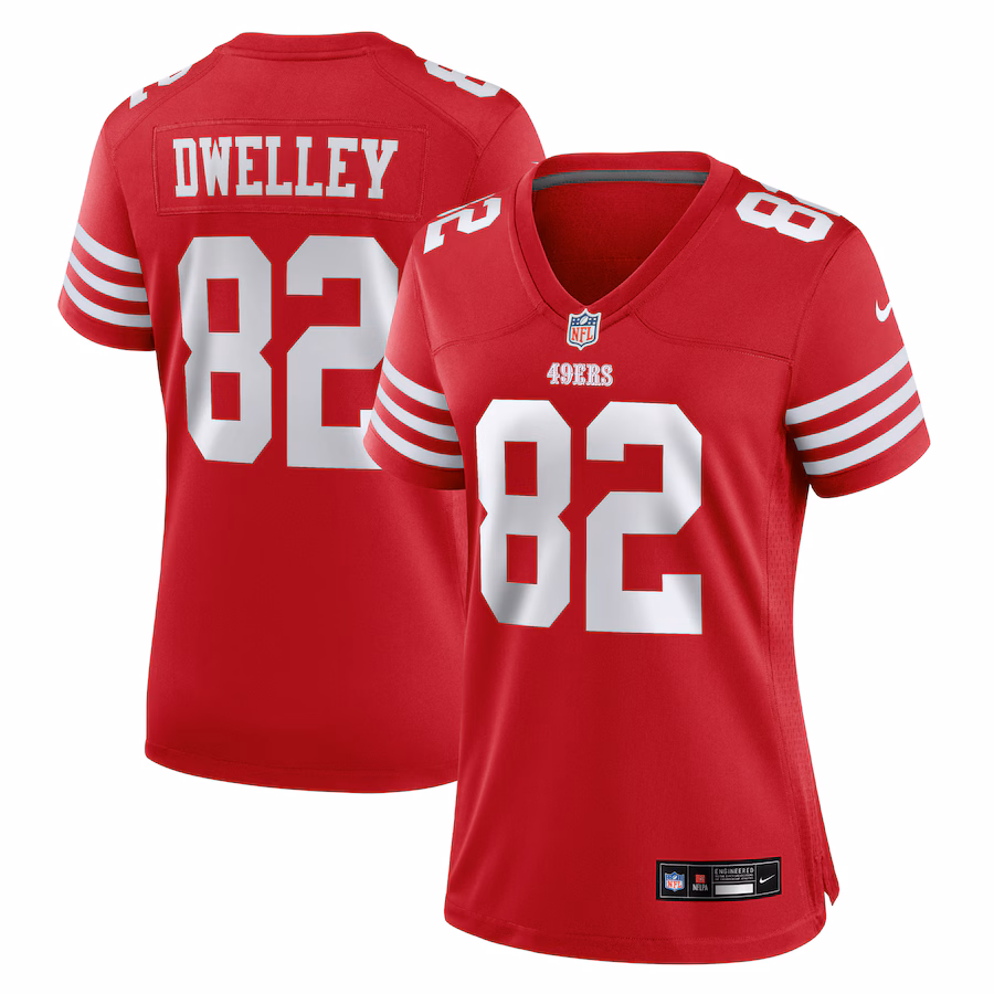 Women's San Francisco 49ers Ross Dwelley Nike Scarlet Team Game Jersey - ujerseystore