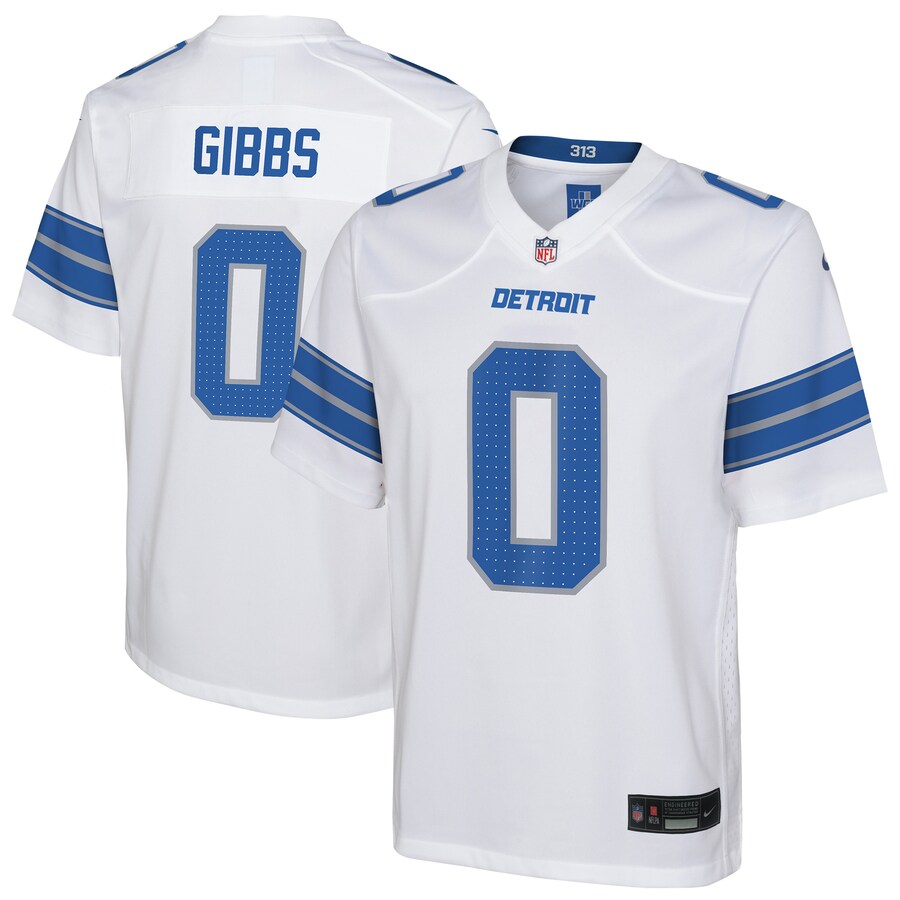 Youth Detroit Lions Jahmyr Gibbs Nike White Game Jersey - ujerseystore